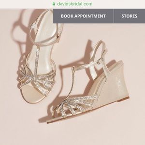 Metallic Crystal T-Strap Wedges